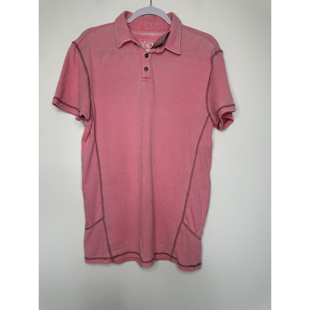 Buckle Black Polo Shirt Mens M Pink Short Sleeve Waffle Knit Performance